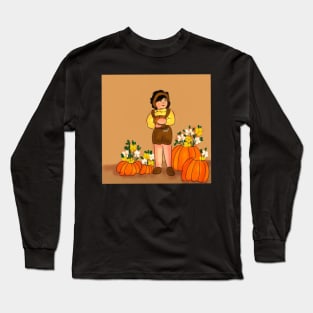 Little girls pumkins and flower Long Sleeve T-Shirt